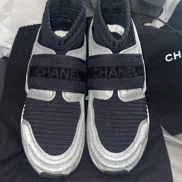 CHANEL SNEAKERS SOCK BOOTIE GLITTER RARE 9.5 41 9 SPACE SHOES NEW WITH BOX ETC! - Picture 10 of 16